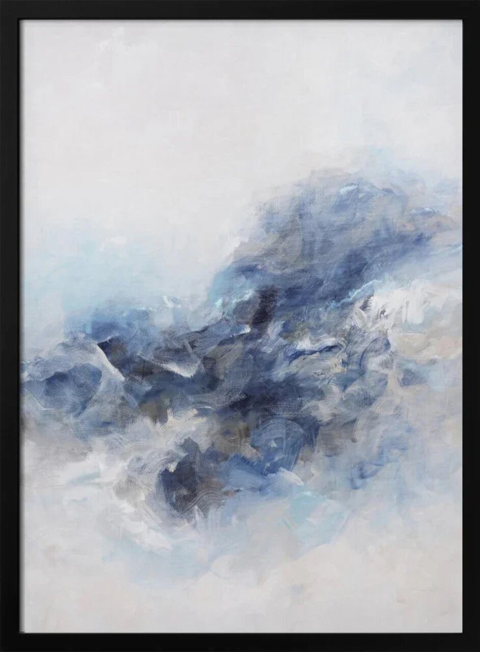 Framed 24x36 Expressionist Blue Abstract Art by Françoise Wattré for Home or Office Decor